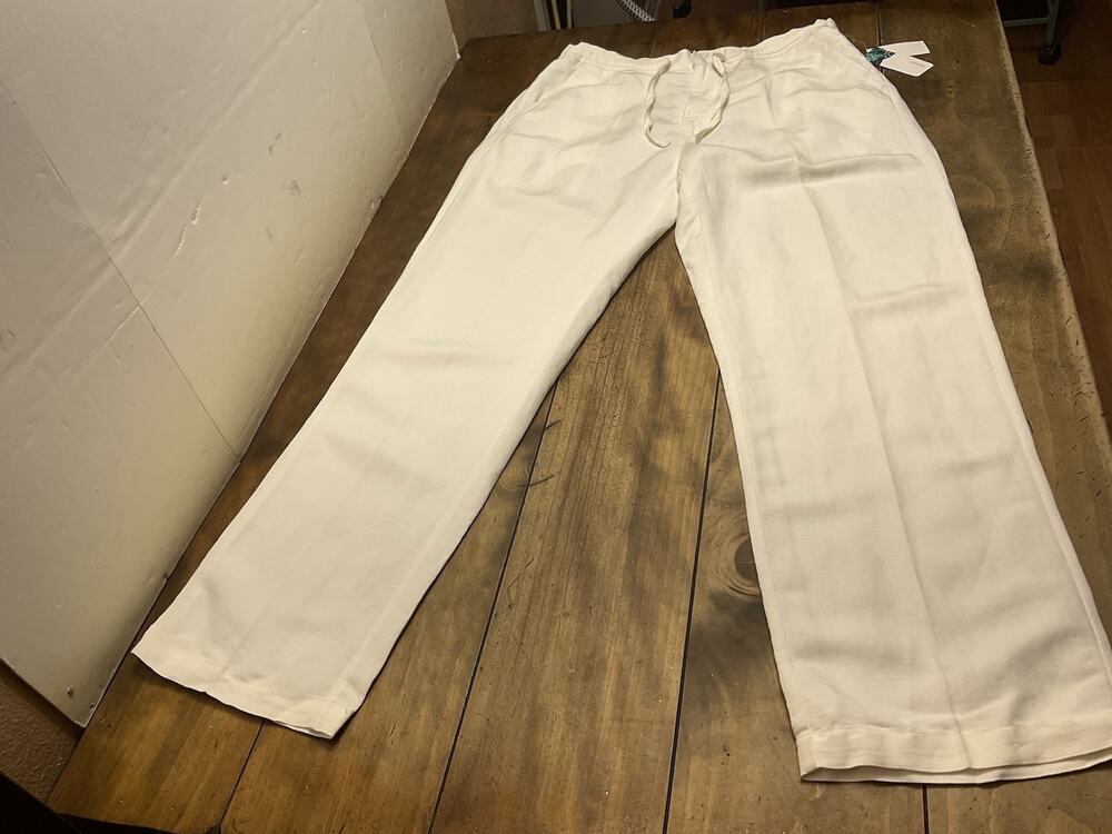 Cubavera Men's Linen-Blend Core Drawstring Pants Brilliant White Size Large NWT
